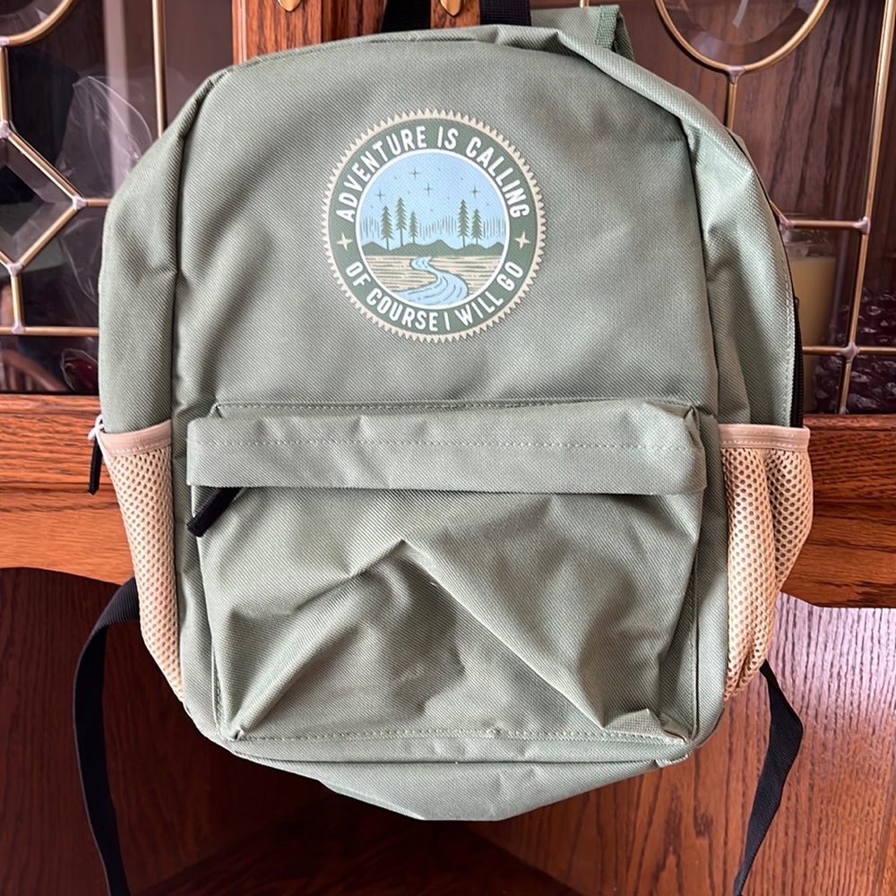 Adventure Is Calling Green & Tan Backpack.